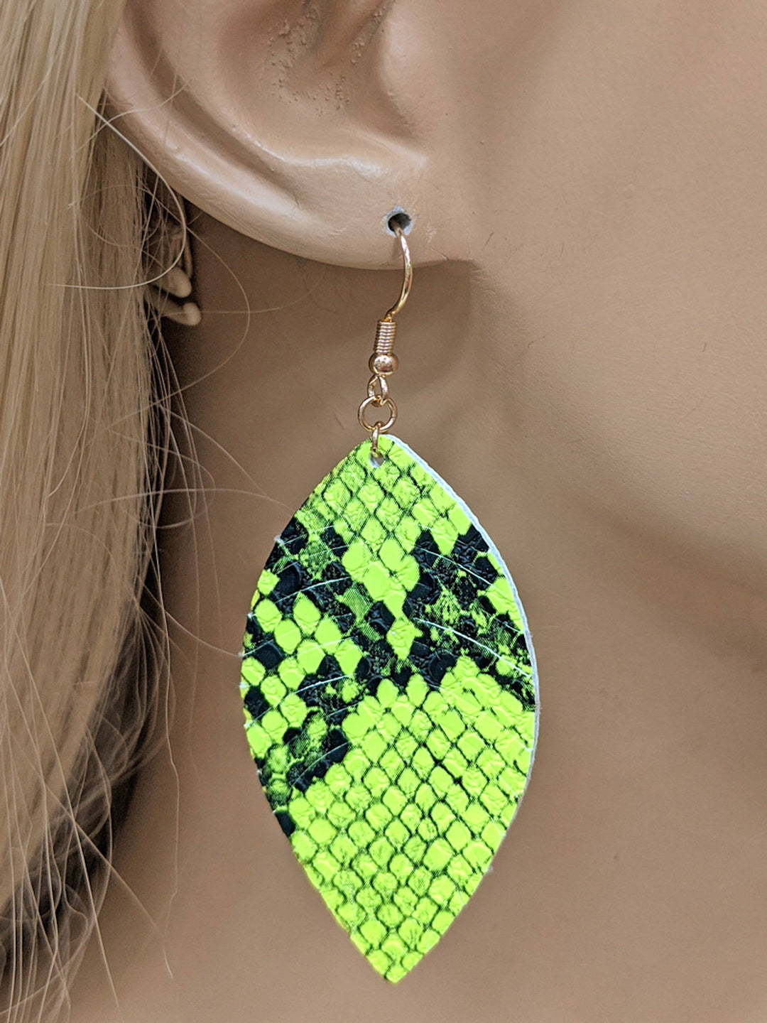 Vegan Leather Animal Print Leaf Earring