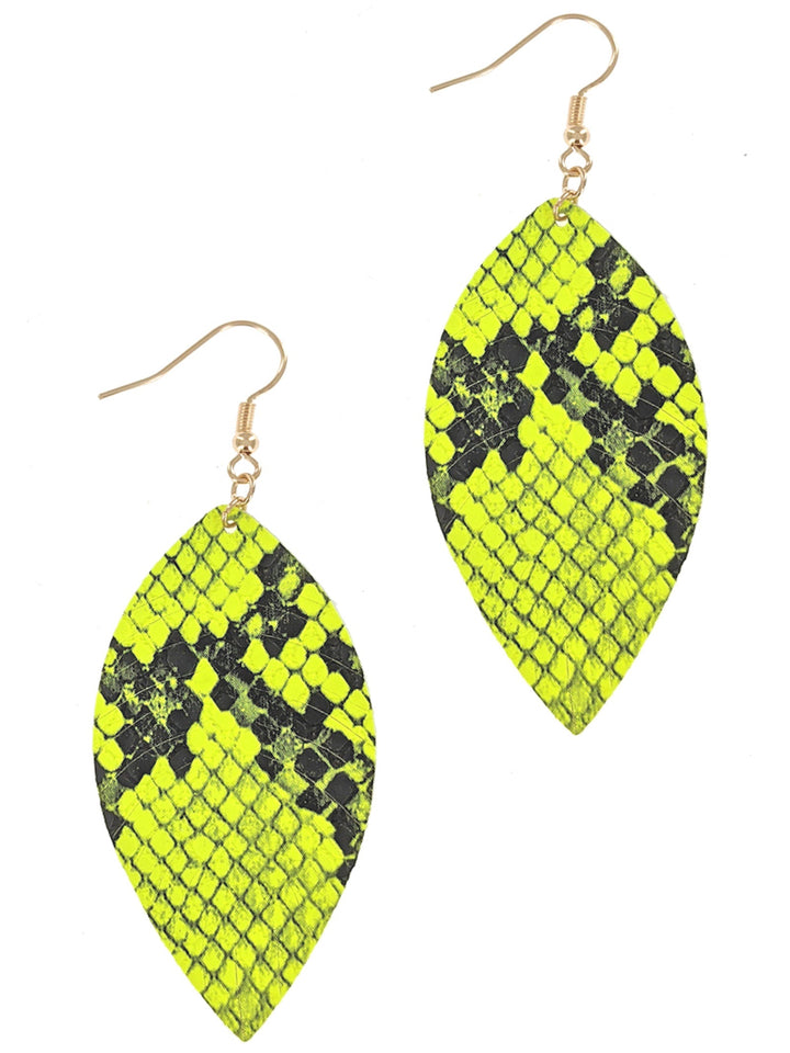 Vegan Leather Animal Print Leaf Earring