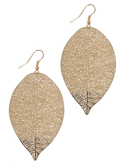 Gold Filigree Leaf Pattern Drop Earrings