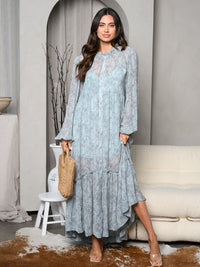 WOMEN'S LONG SLEEVE V-NECK BUTTON UP TIERED MAXI DRESS