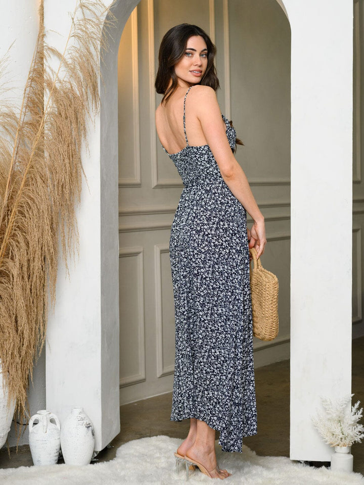 WOMEN'S SLEEVELESS V-NECK FLORAL MIDI DRESS