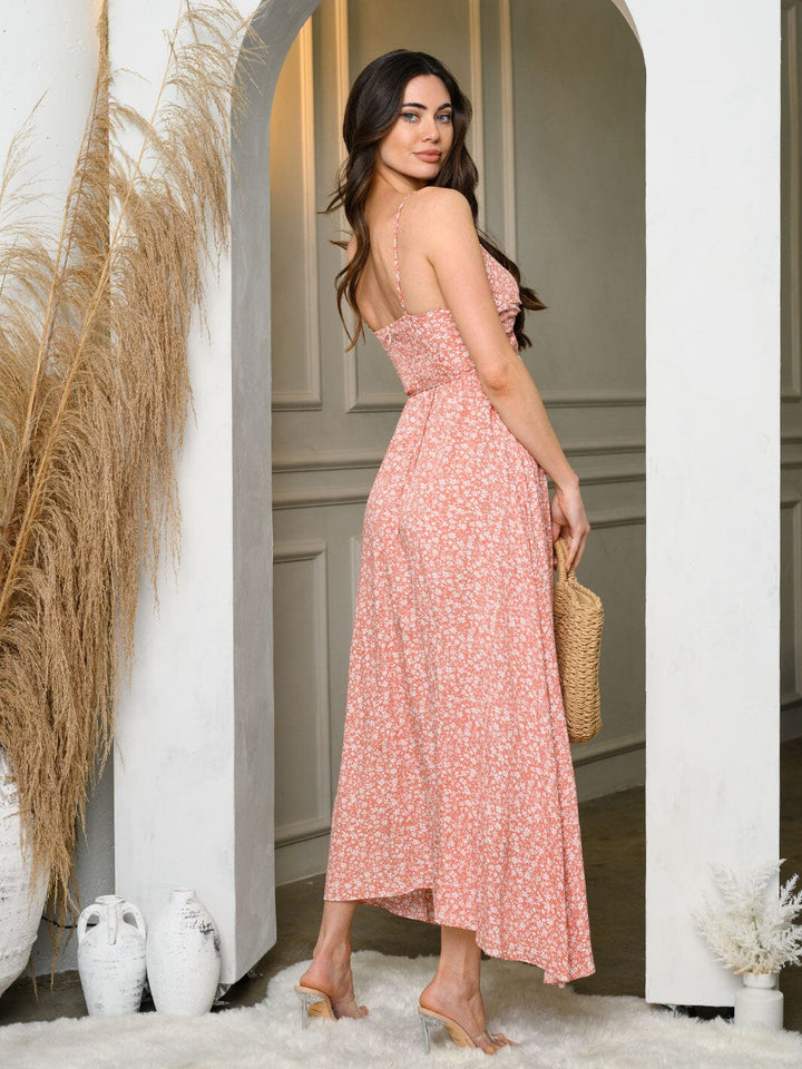 WOMEN'S SLEEVELESS V-NECK FLORAL MIDI DRESS