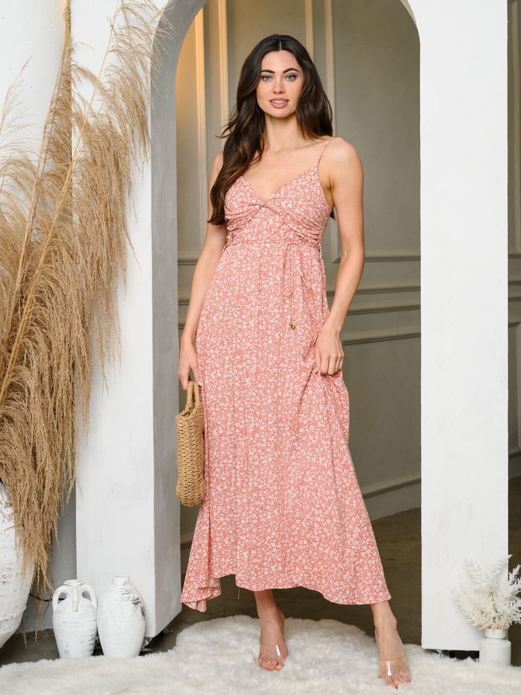 WOMEN'S SLEEVELESS V-NECK FLORAL MIDI DRESS