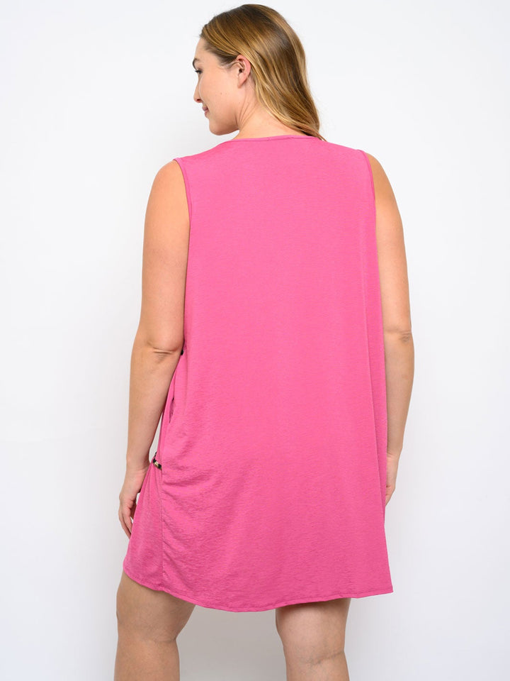 PLUS SIZE SLEEVELESS ANIMAL PRINT TIERED TUNIC DRESS