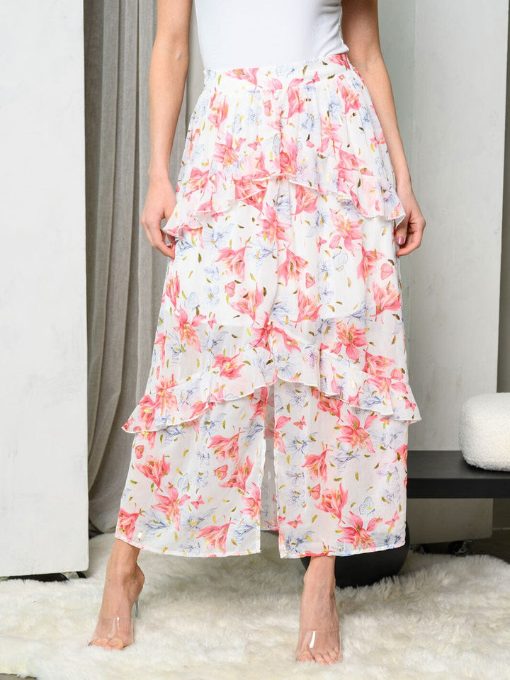 WOMEN'S TIERED RUFFLE FLORAL MAXI SKIRT