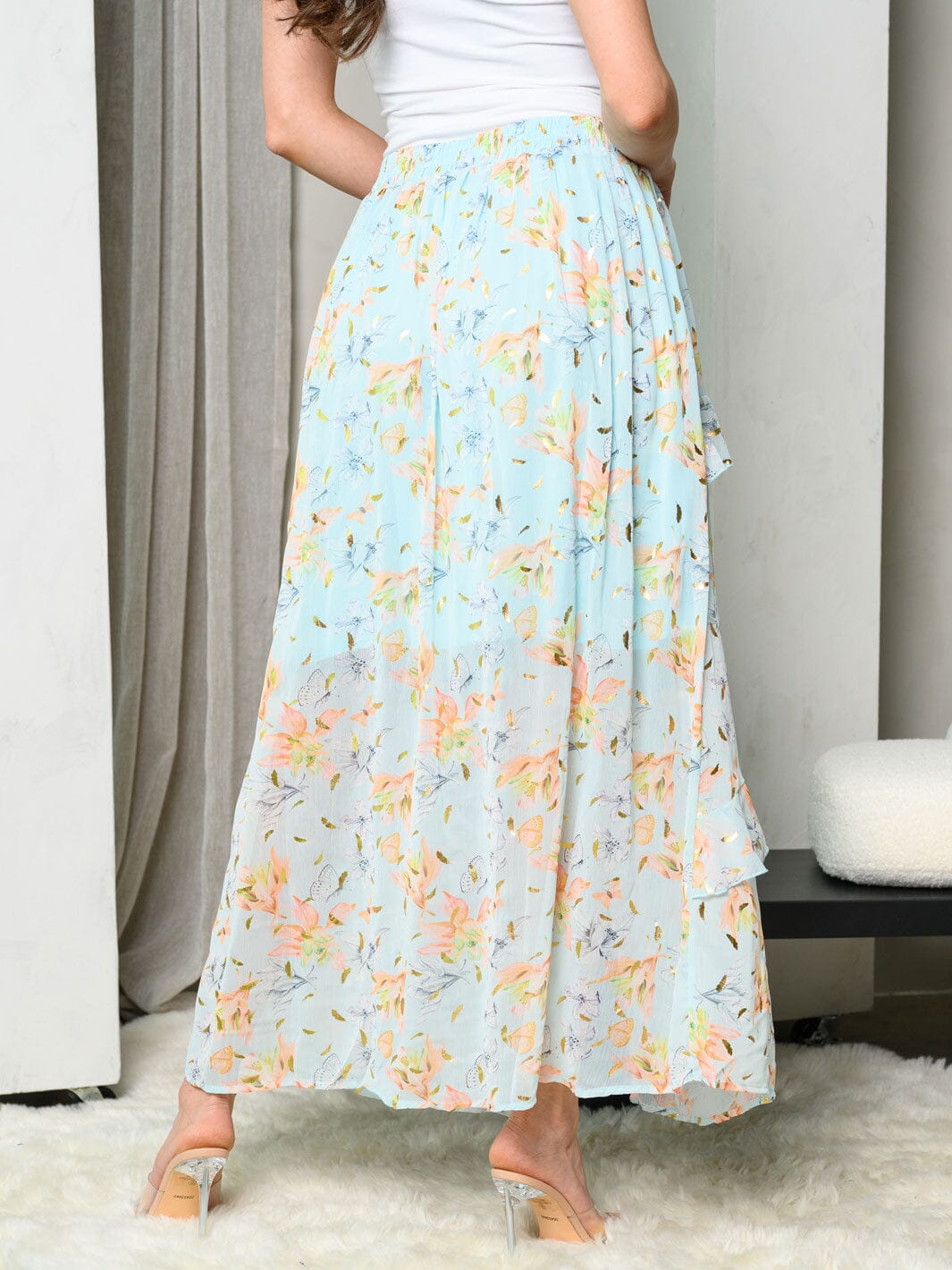 WOMEN'S TIERED RUFFLE FLORAL MAXI SKIRT