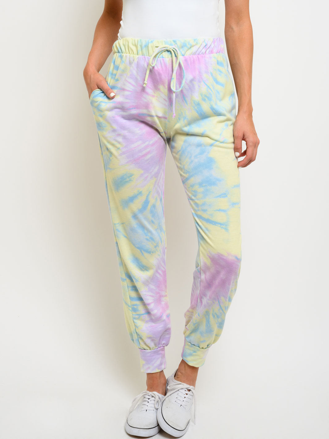WOMEN'S SELF TIE POCKETS TIE DYE PRINT PANTS