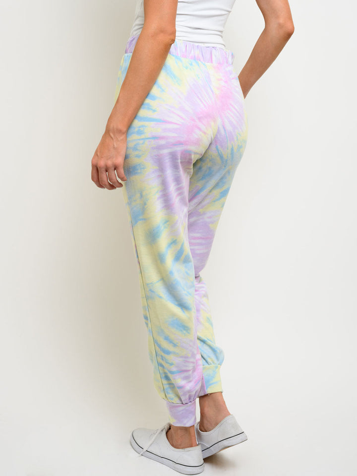 WOMEN'S SELF TIE POCKETS TIE DYE PRINT PANTS
