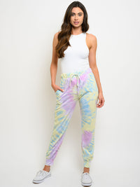WOMEN'S SELF TIE POCKETS TIE DYE PRINT PANTS