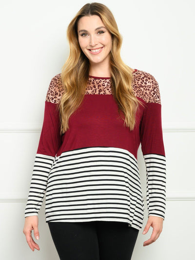 PLUS SIZE LONG SLEEVE CONTRAST TOP