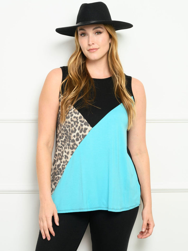 PLUS SIZE ANIMAL PRINT CONTRAST TANK TOP