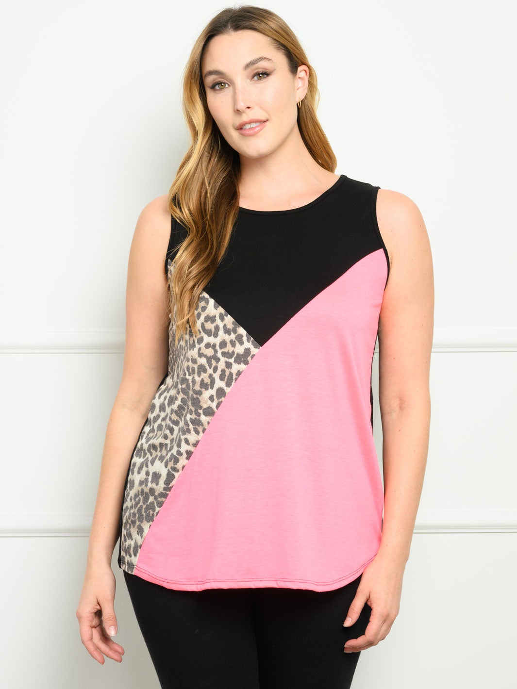 PLUS SIZE ANIMAL PRINT CONTRAST TANK TOP