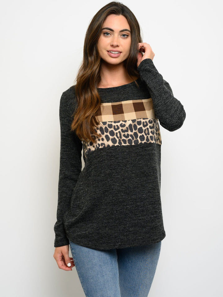 WOMEN'S LONG SLEEVE MULTI PRINT TOP