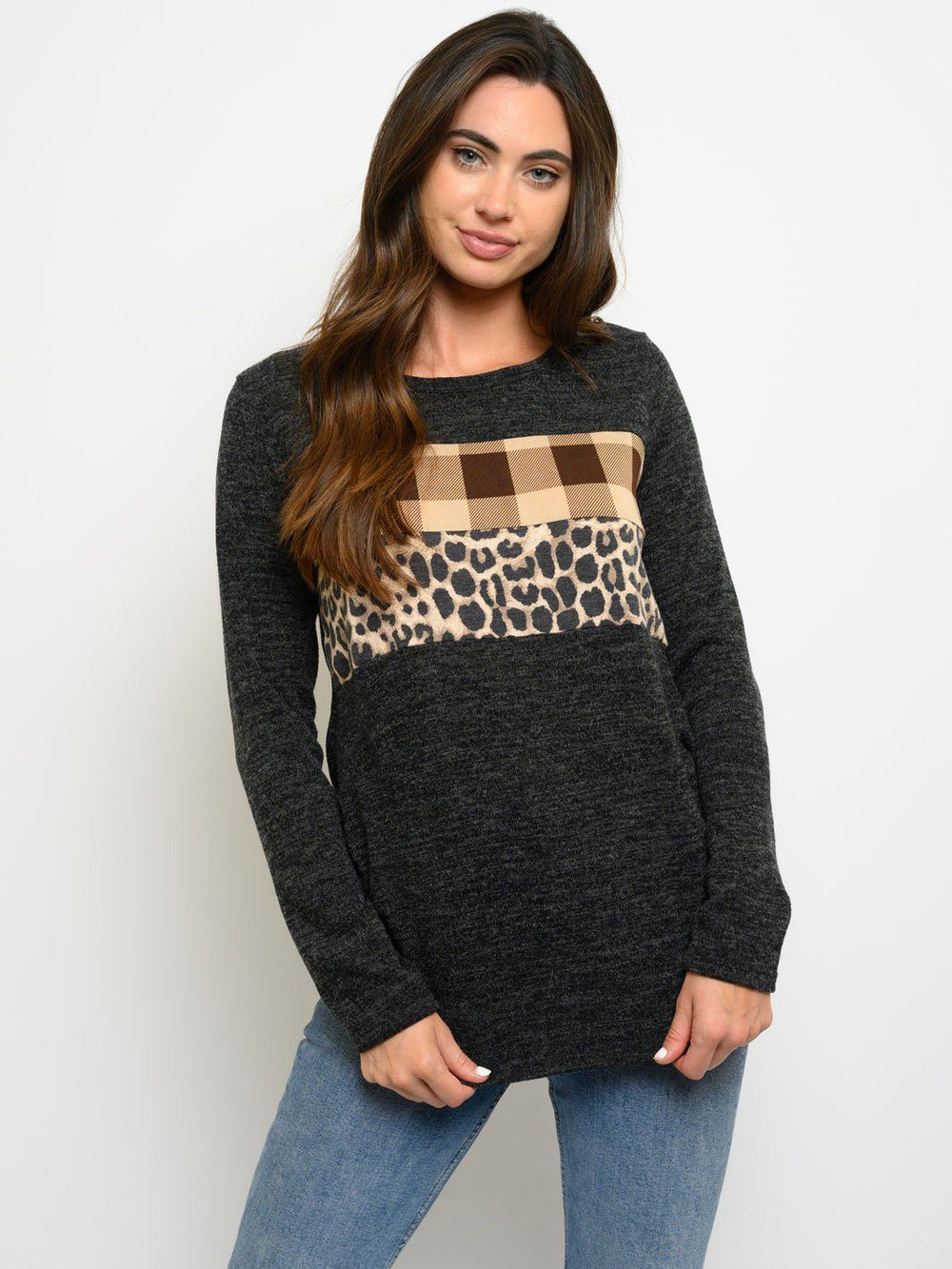 WOMEN'S LONG SLEEVE MULTI PRINT TOP