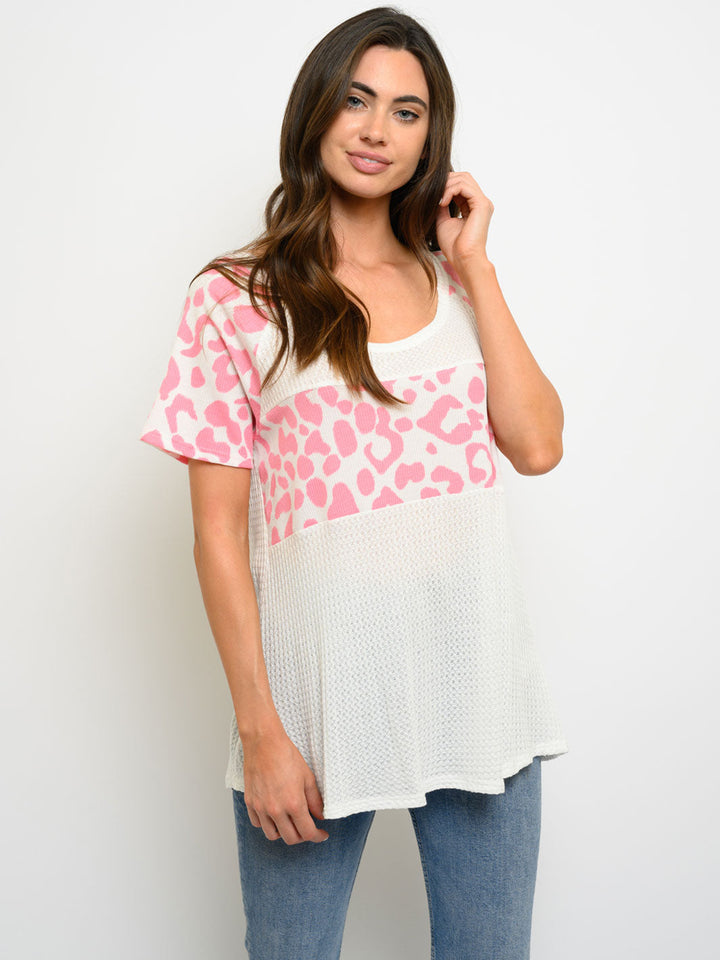 WOMEN'S SHORT SLEEVE ANIMAL PRINT TUNIC TOP