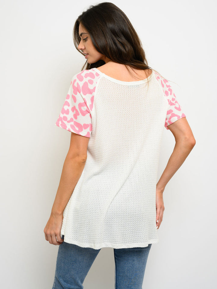 WOMEN'S SHORT SLEEVE ANIMAL PRINT TUNIC TOP