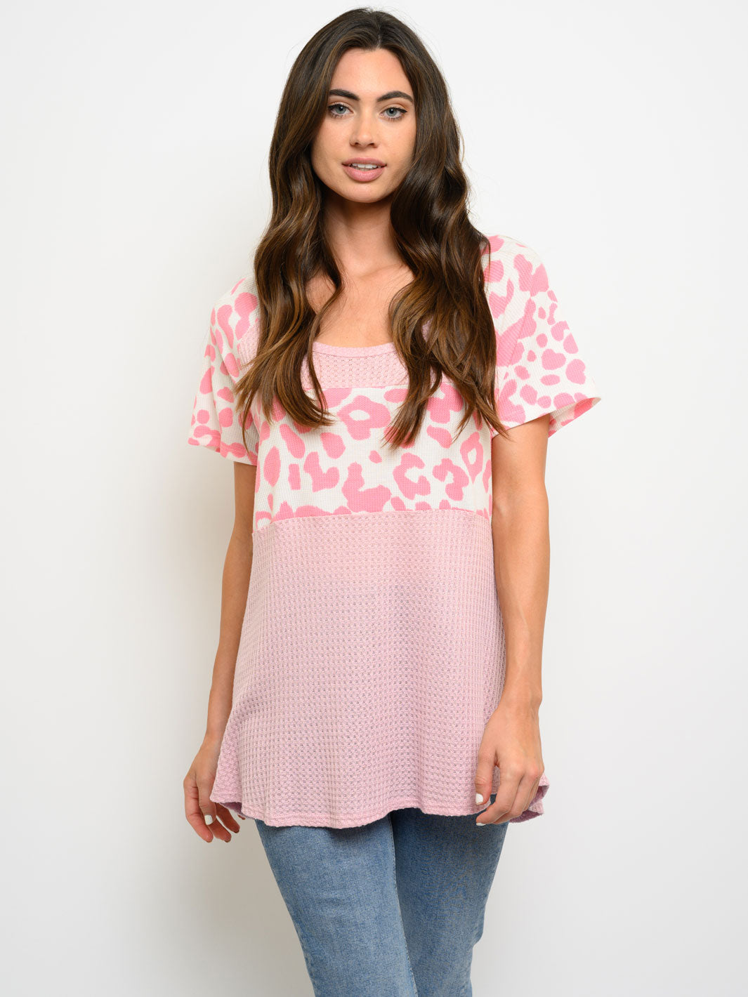 WOMEN'S SHORT SLEEVE ANIMAL PRINT TUNIC TOP