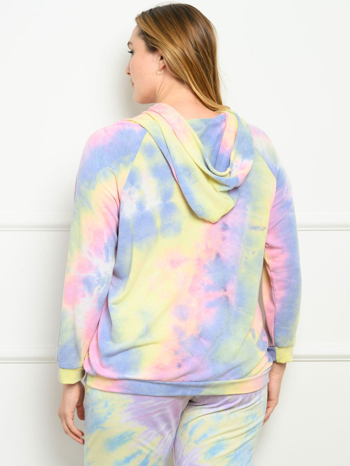 PLUS SIZE LONG SLEEVE TIE DYE PRINT HOODIE TOP