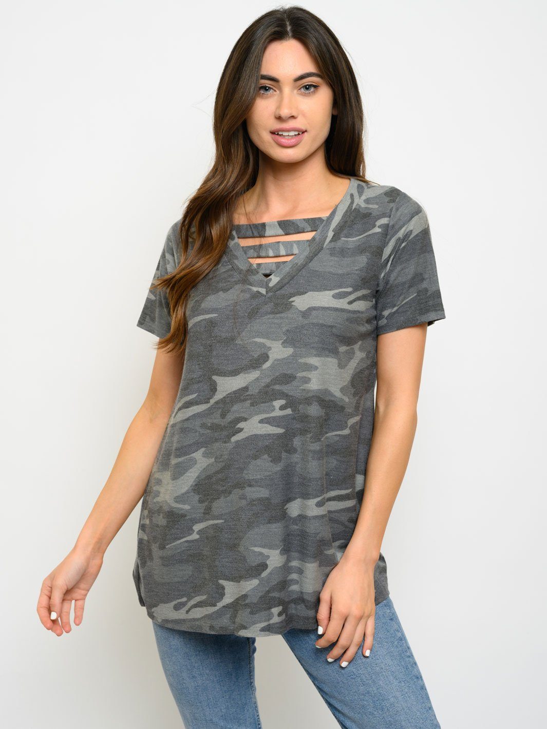 WOMEN'S TUNIC CAMO PRINT TOP