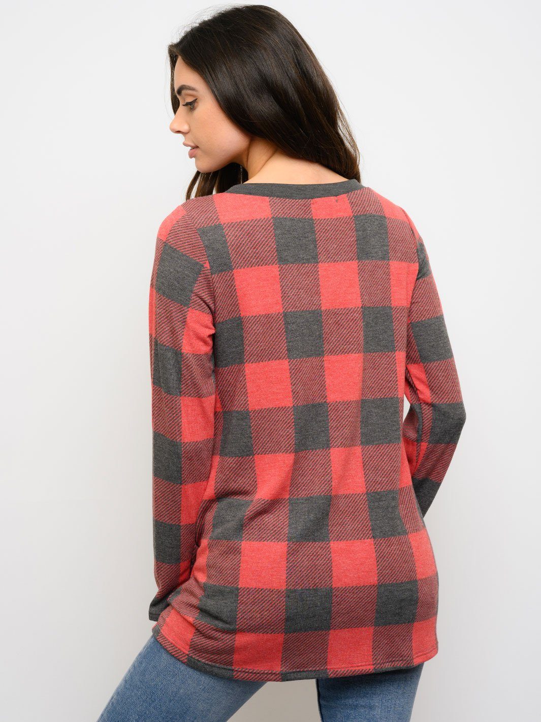 WOMEN'S TUNIC PLAID PRINT LONG SLEEVE TOP