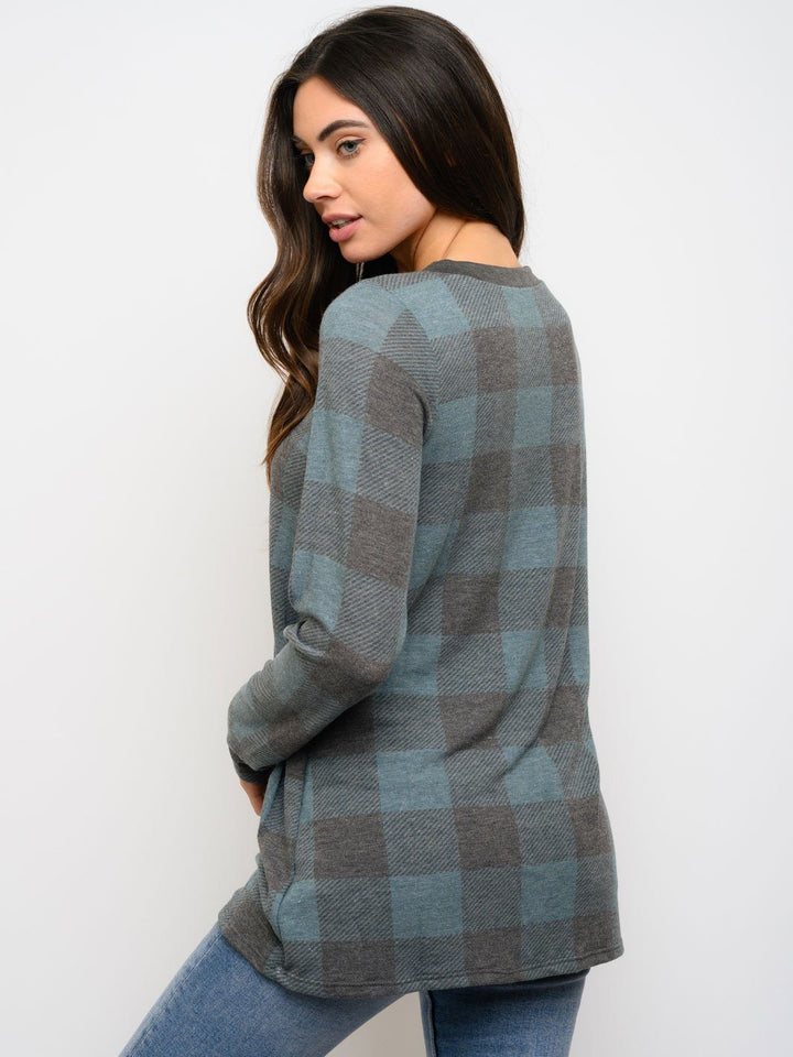 WOMEN'S TUNIC PLAID PRINT LONG SLEEVE TOP