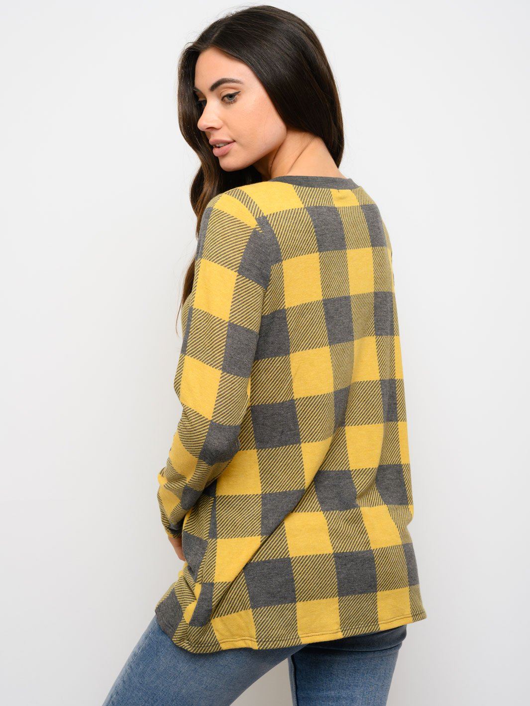 WOMEN'S TUNIC PLAID PRINT LONG SLEEVE TOP