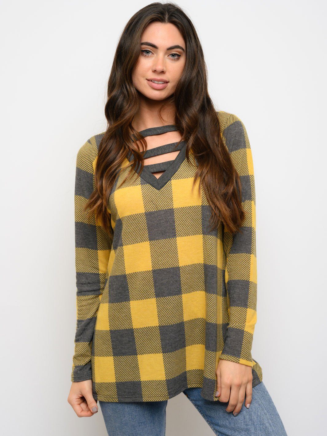 WOMEN'S TUNIC PLAID PRINT LONG SLEEVE TOP