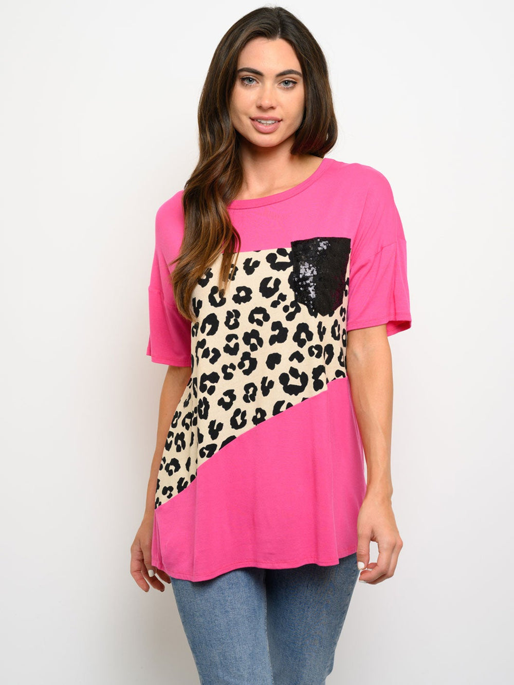 WOMEN'S SHORT SLEEVE ANIMAL PRINT TOP