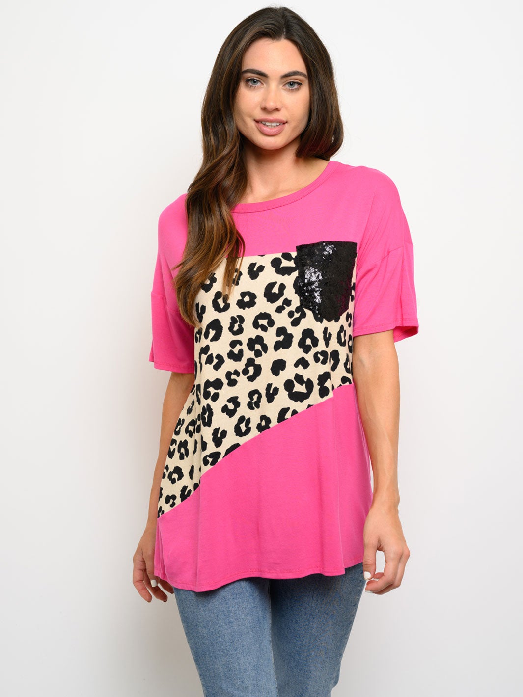 WOMEN'S SHORT SLEEVE ANIMAL PRINT TOP