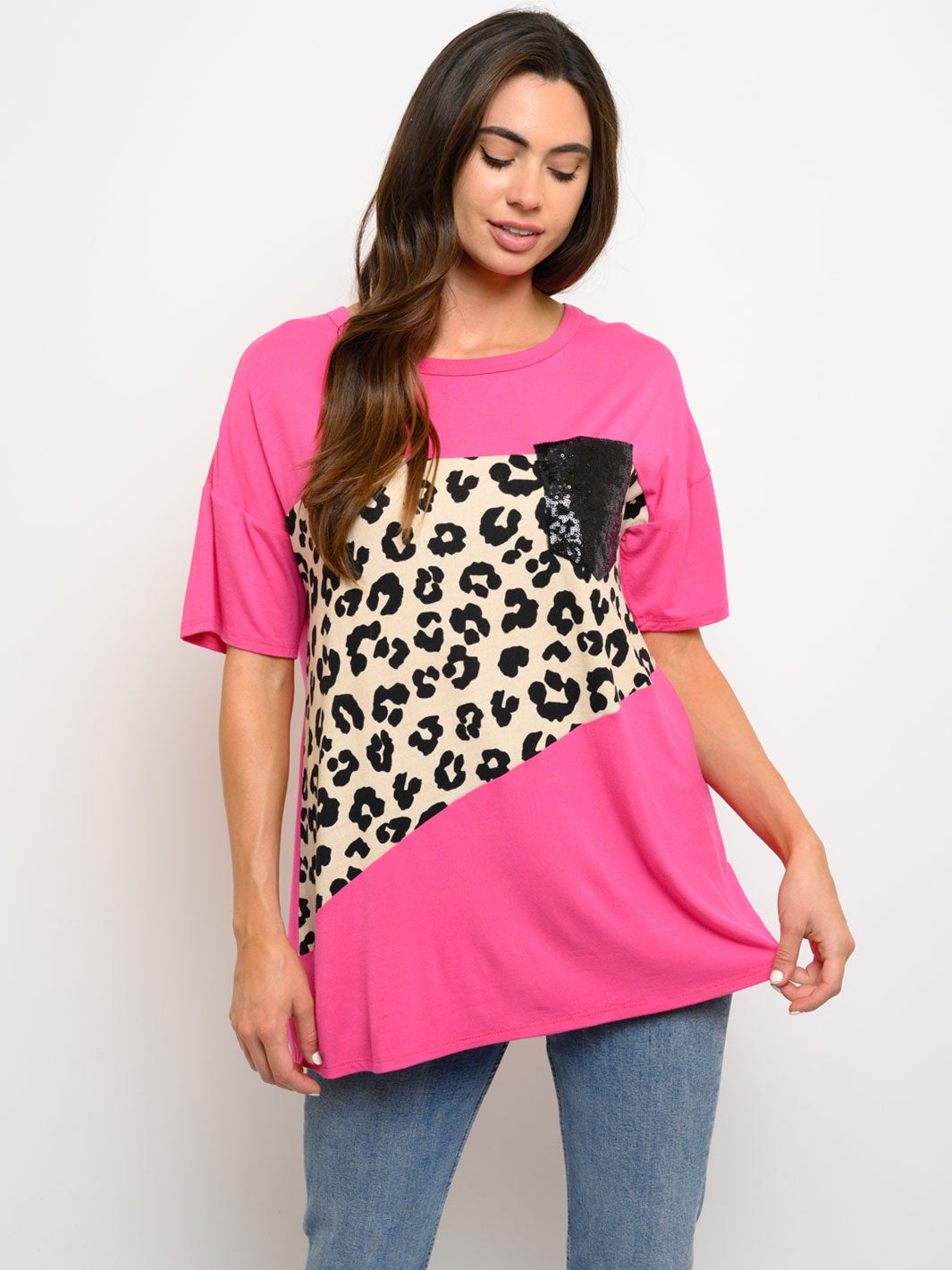 WOMEN'S SHORT SLEEVE ANIMAL PRINT TOP