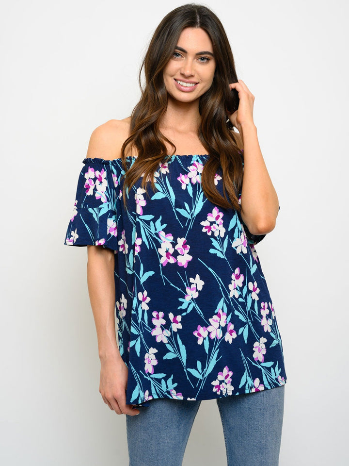 WOMEN'S OFF SHOULDER FLORAL TUNIC TOP