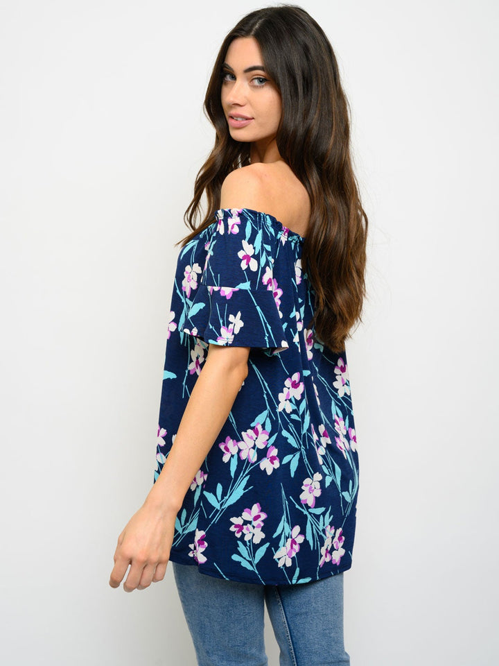 WOMEN'S OFF SHOULDER FLORAL TUNIC TOP