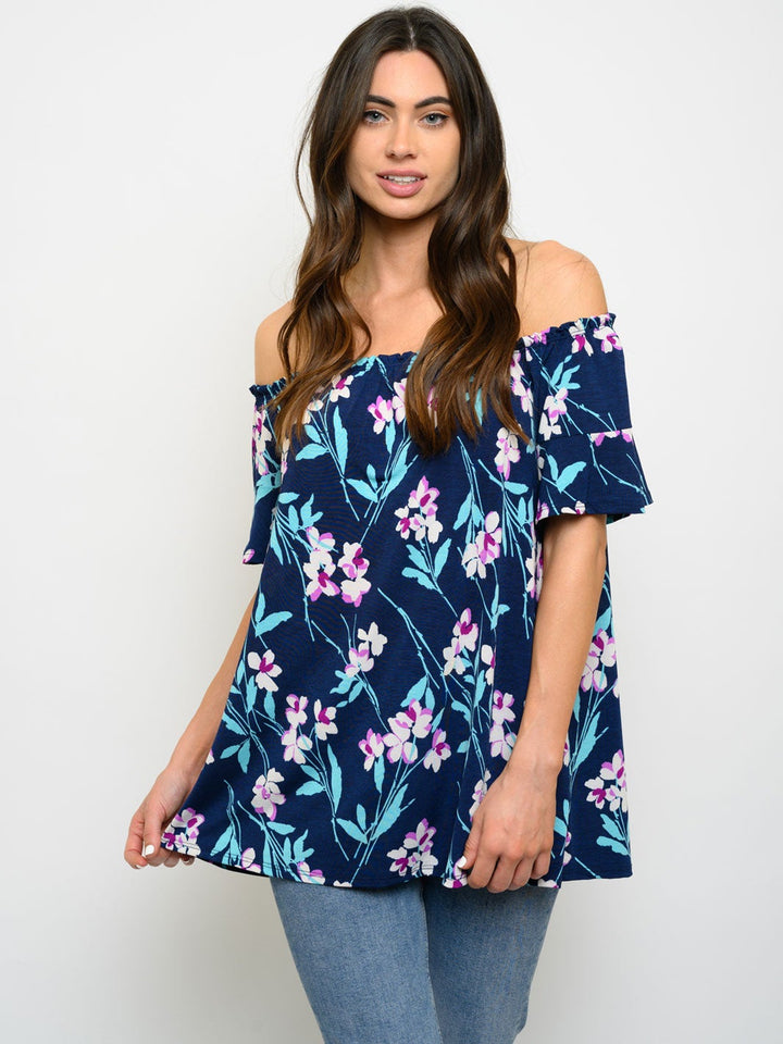WOMEN'S OFF SHOULDER FLORAL TUNIC TOP