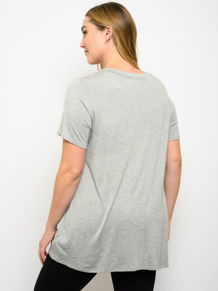 PLUS SIZE TUNIC FRONT POCKET SHORT SLEEVE TOP