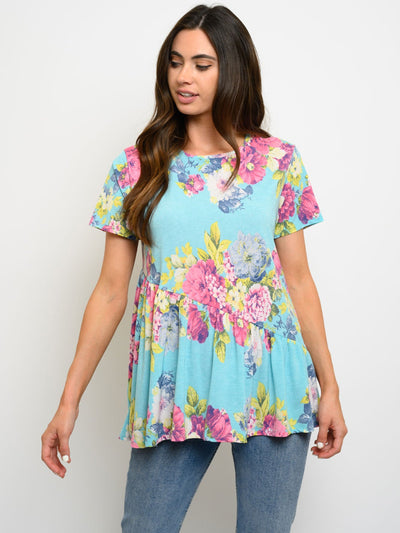WOMEN'S SHORT SLEEVE FLORAL PRINT TUNIC TOP