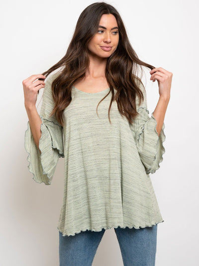 WOMEN'S TIERED SLEEVES LETTUCE TRIM TOP