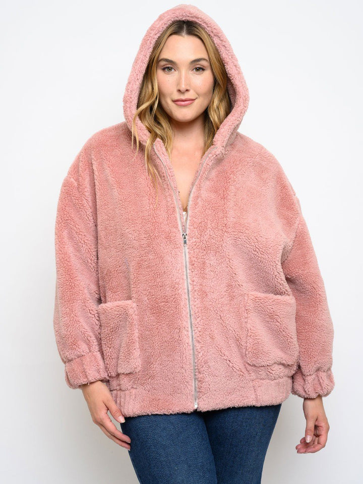 PLUS SIZE FUZZY HOODIE JACKET