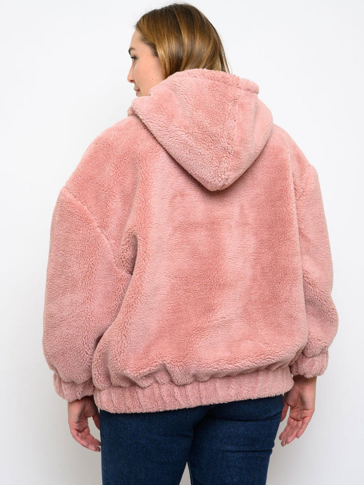 PLUS SIZE FUZZY HOODIE JACKET