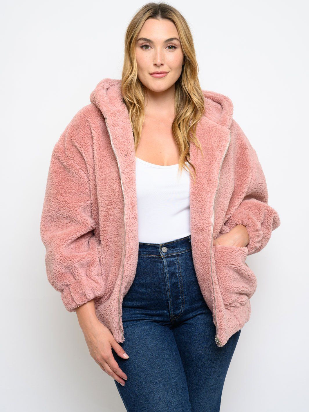 PLUS SIZE FUZZY HOODIE JACKET