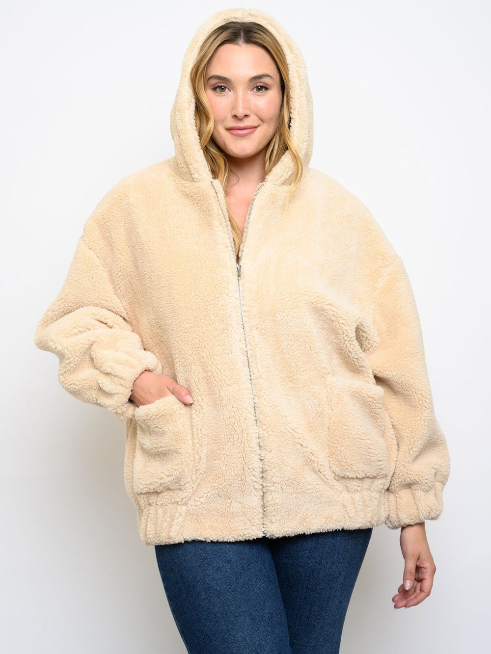 PLUS SIZE FUZZY HOODIE JACKET