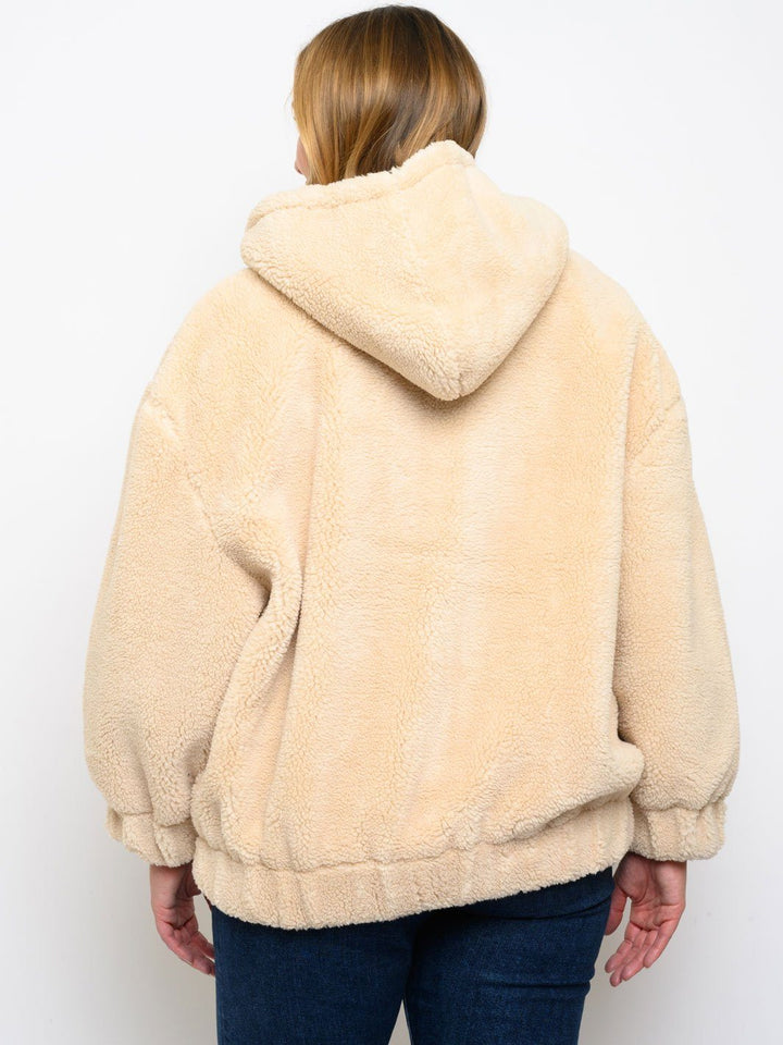 PLUS SIZE FUZZY HOODIE JACKET