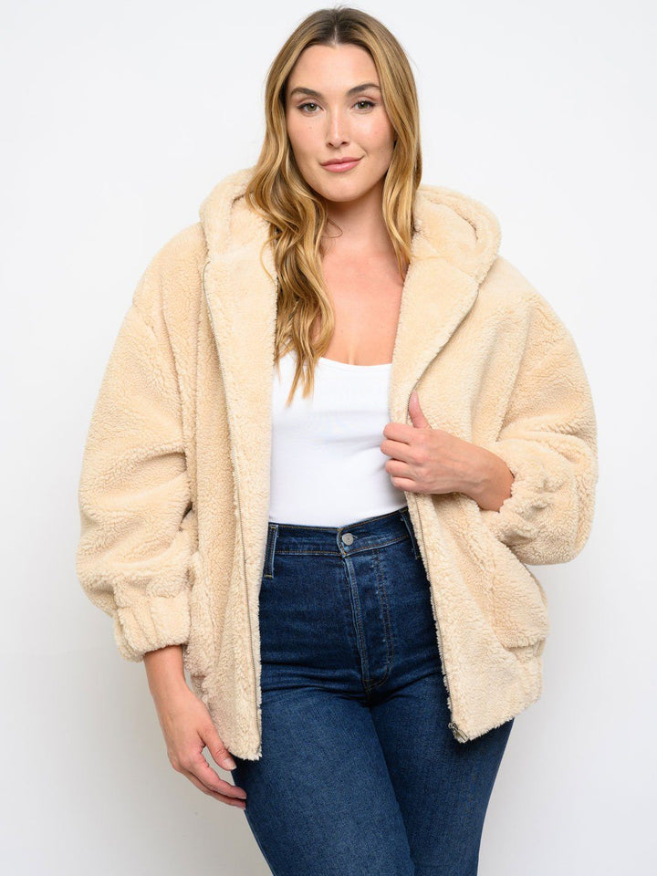 PLUS SIZE FUZZY HOODIE JACKET