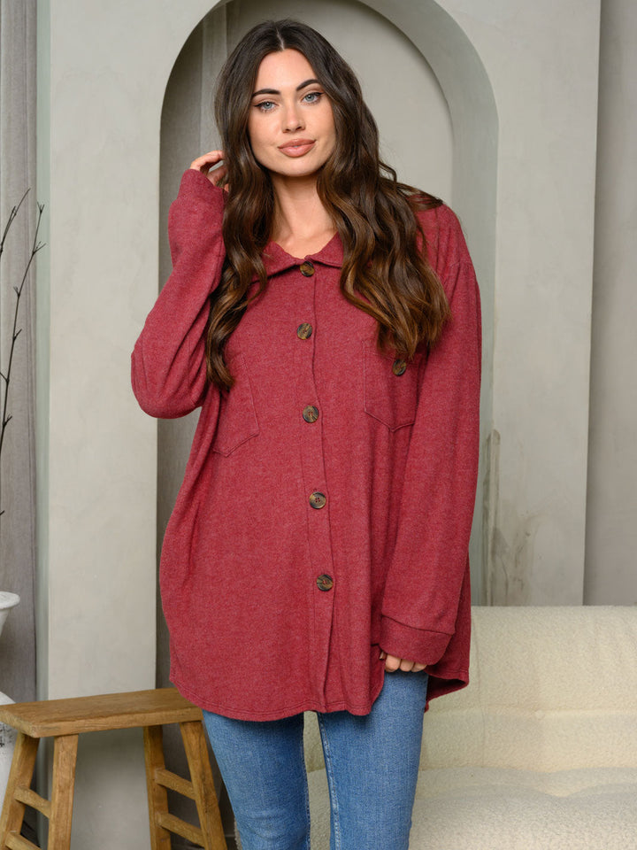 WOMEN'S LONG SLEEVE BUTTON UP COLLAR TOP