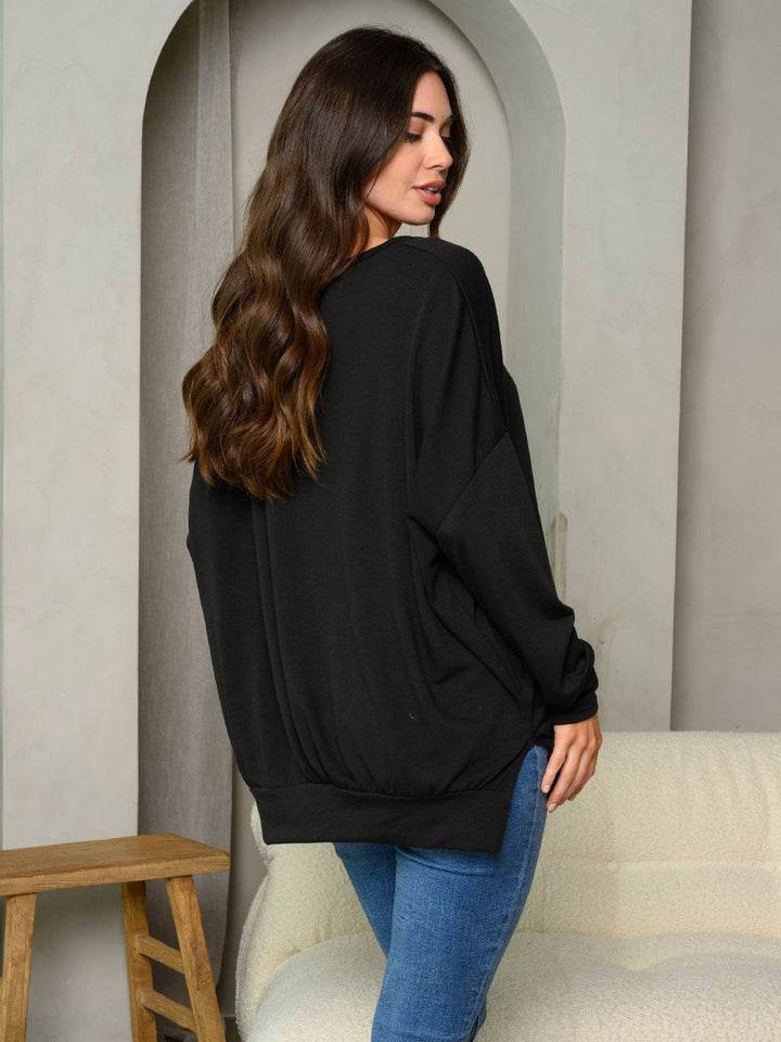 WOMEN'S LONG SLEEVE CAMO DETAILED SWEATER