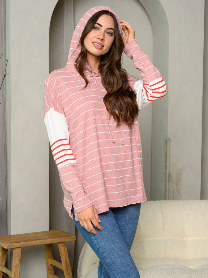 WOMEN'S LONG SLEEVE STRIPES COLORBLOCK HOODIE TOP