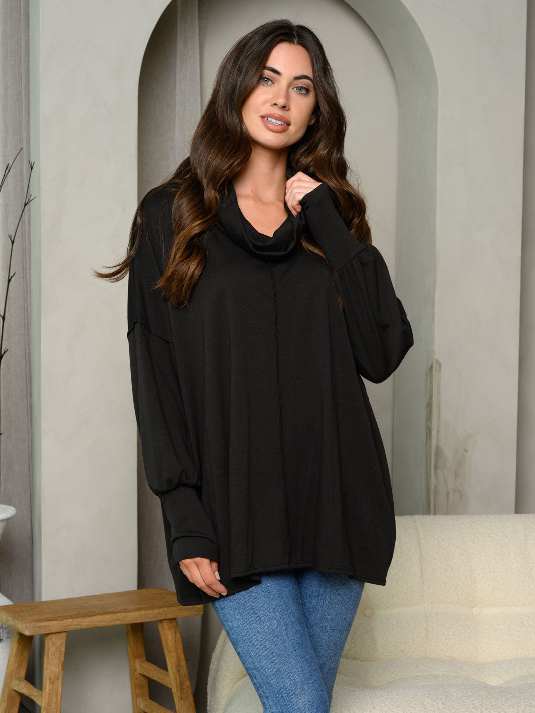 WOMEN'S LONG SLEEVE TURTLE NECK TUNIC TOP