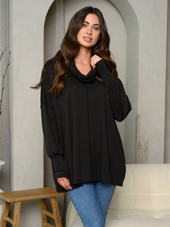 WOMEN'S LONG SLEEVE TURTLE NECK TUNIC TOP