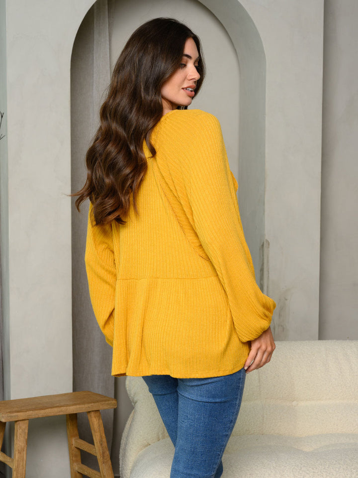 WOMEN'S LONG SLEEVE TIERED SOLID TUNIC TOP