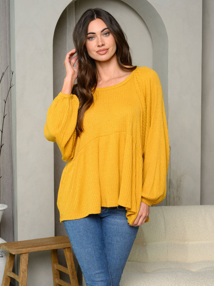 WOMEN'S LONG SLEEVE TIERED SOLID TUNIC TOP