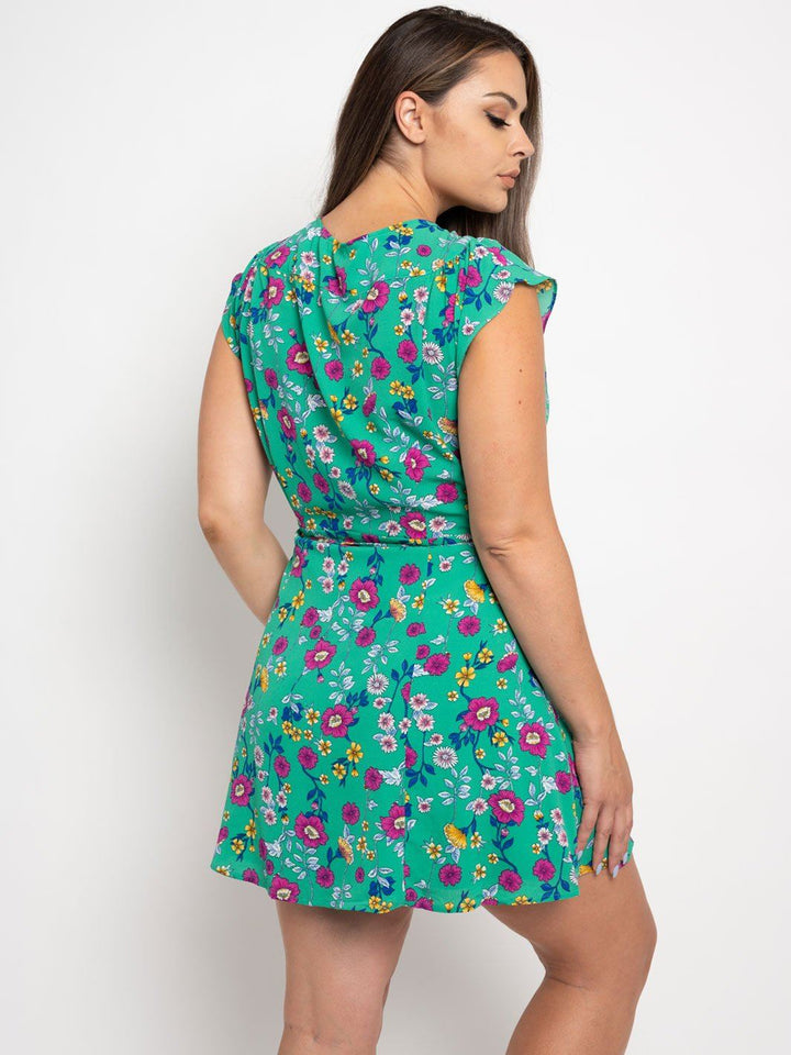 PLUS SIZE FLORAL WRAP MINI DRESS